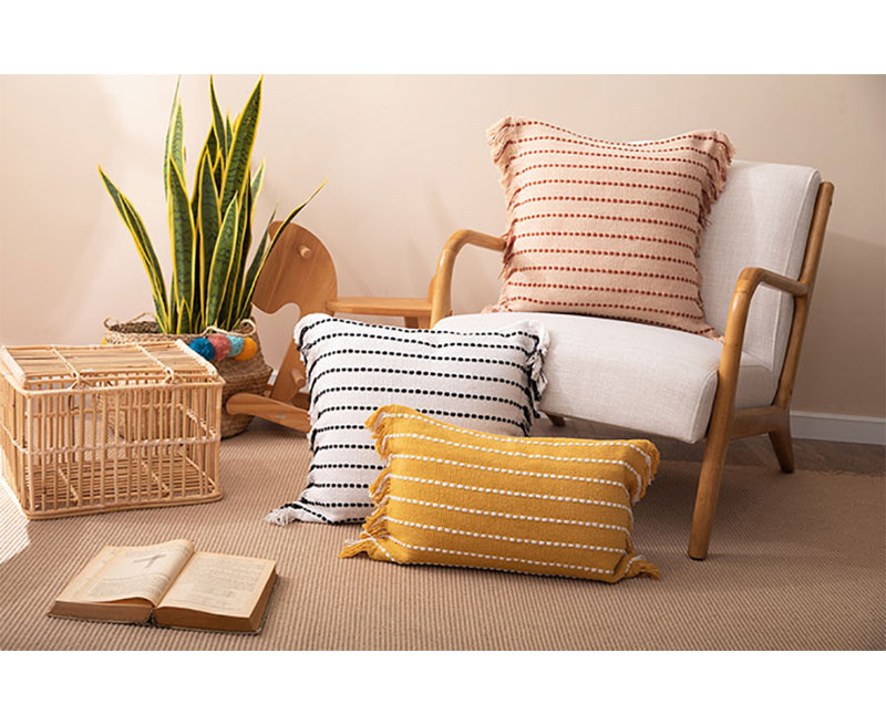 Striped Cotton Throw Pillow, Pillow Cover Only - No Insert, White