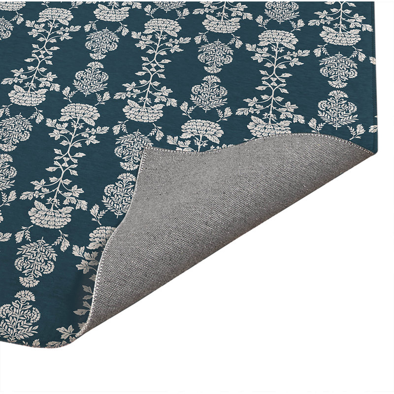 Tapis de cuisine à profil bas pia, Rectangle 5 pi x 7 pi, Bleu sarcelle foncé