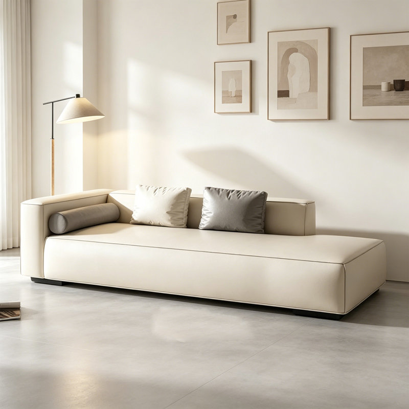 Chaise longue moderne en similicuir beige moderne