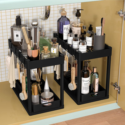 2PC Under Sink Organizer Rack 2 Tier Under Sliding Cabinet