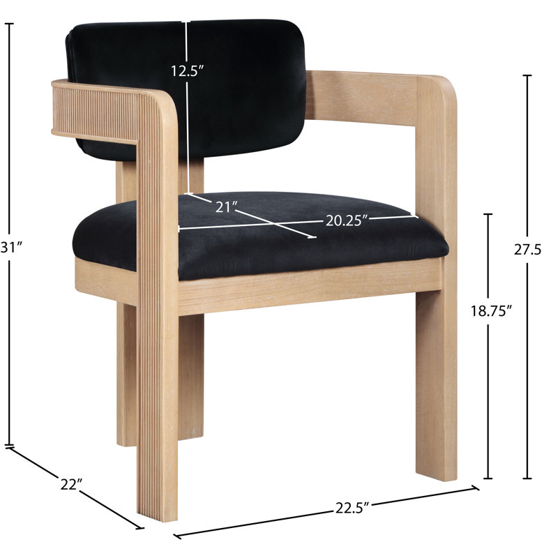 Frink Upholstered Dining Arm Chair, Black Velvet, Natural