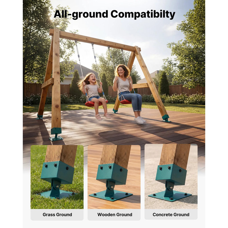 Supports de balançoire, ensemble de 4 pièces de quincaillerie de mise à niveau robuste pour poteau 4 x 4 po (réelle 3,6 x 3,6 po), angle de 45 ° à 60 °, ensemble de niveau d'ancrage en acier inoxydable pour sol en bois à gazon irrégulier