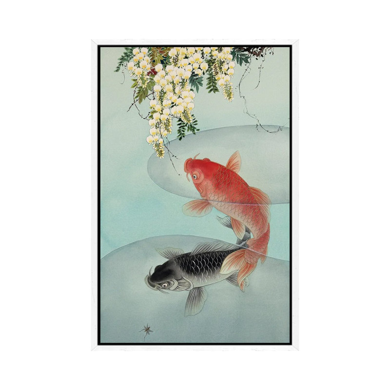 Curious Koi - Painting on Canvas, 66.04 cm H x 45.72 cm W, White Framed