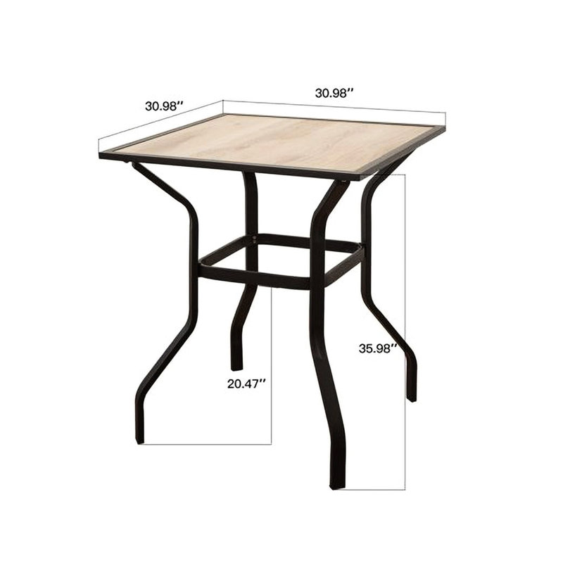 Table de patio carrée de style moderne avec structure en métal et structure de surface facile