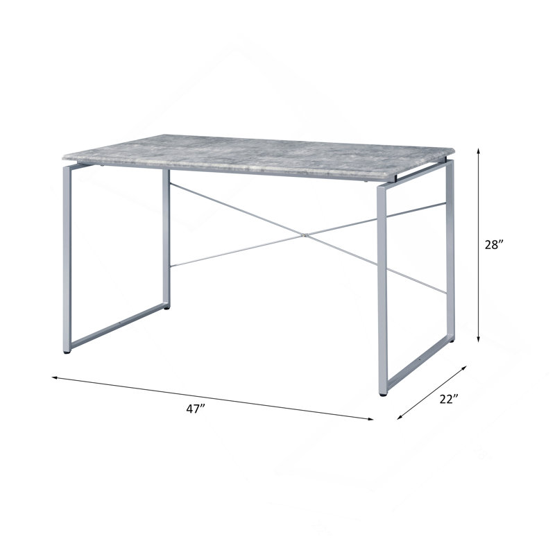 Faux Concrete & Silver Finish Writing Desk, Gray