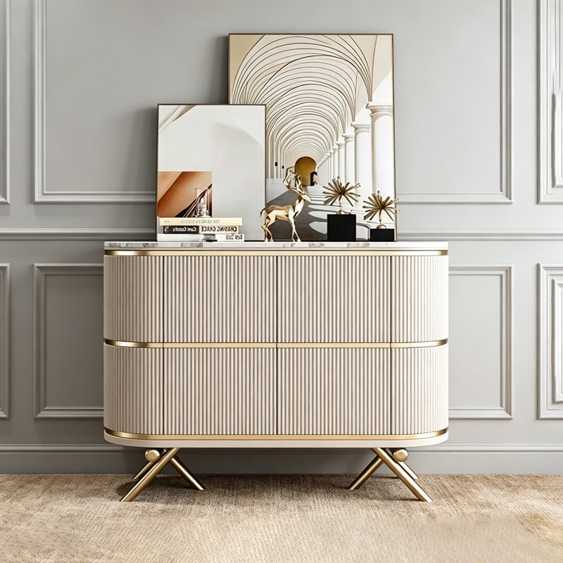 Buffet ovale minimaliste de style italien, Beige, H 35,43 po x l 47,24 po x P 15,75 po