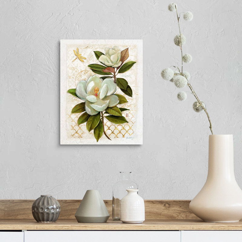 «Heirloom Magnolia» sur toile grise, Toile tendue, H 11 po x l 14 po x P 1,25 po