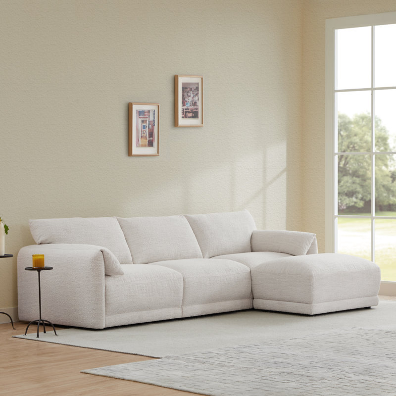 Bodhild 115.7'' Boucle 4 - Piece Modular Sectional with Ottoman, Pearl Boucle