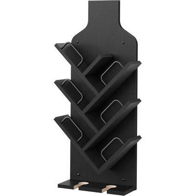 Wine Rack Wall Mounted for 6 Wine Bottles, Wall Racks for Wine Bottles Display and Storage with Glass Holder, Wood Wine Rack (Black)