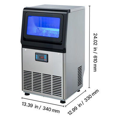 Commercial Ice Maker Machine, 90 lbs/24h with 13 lbs Storage Capacity, Countertop/Freestanding/Under Counter, Stainless Steel Ice Maker with LED Display & Self-Cleaning, for Home Bar Restaurant