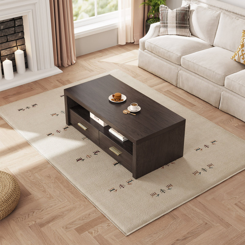 Table basse Mid-Century avec rangement, noyer