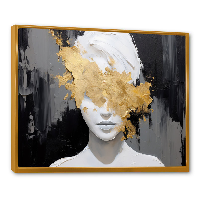 «Blinded By Glam», portrait abstrait - mode femme, art mural, H 24 po x l 32 po x P 1 po, Cadre flottant doré