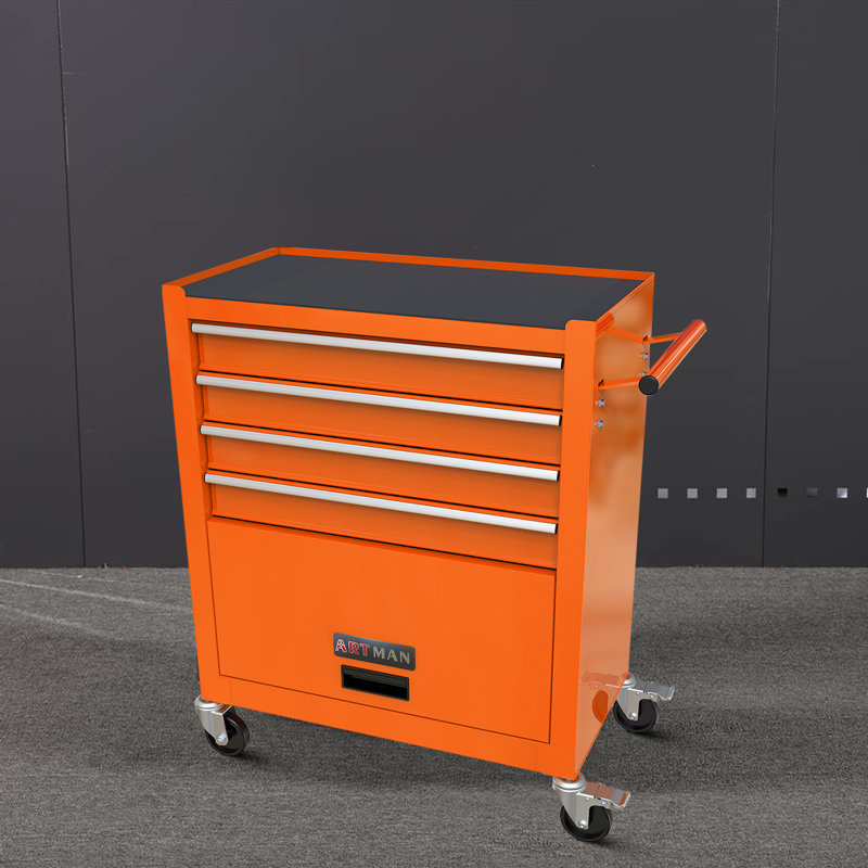 24.41" W 4 - Drawer Steel Bottom Rollaway Chest with Wheels, Orange