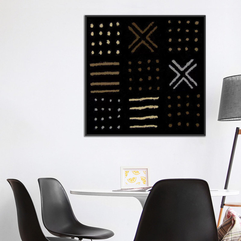 «Mudcloth Geometric Design II», impression sur toile, H 18 po x l 18 po x P 1,5 po, Toile avec cadre noir, Pas de tapis