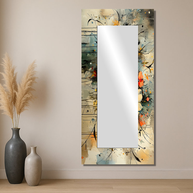 Couronne de perles Symphony I - miroir décoratif floral imprimé sur métal, 28 po x 60 po