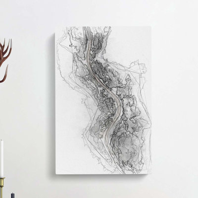 Road Through a Winter Forest in Abstract - Wrapped Canvas Drawing - Wrapped Canvas
