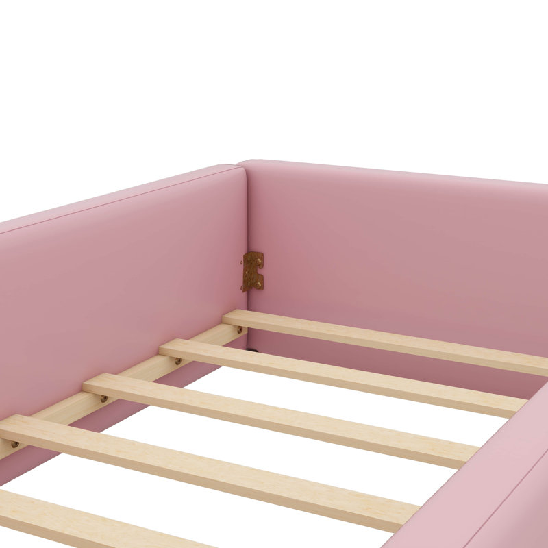 Lit plateforme simple tapissier en tissu équipé d'une barrière de sécurité et d'une station de charge intégrée