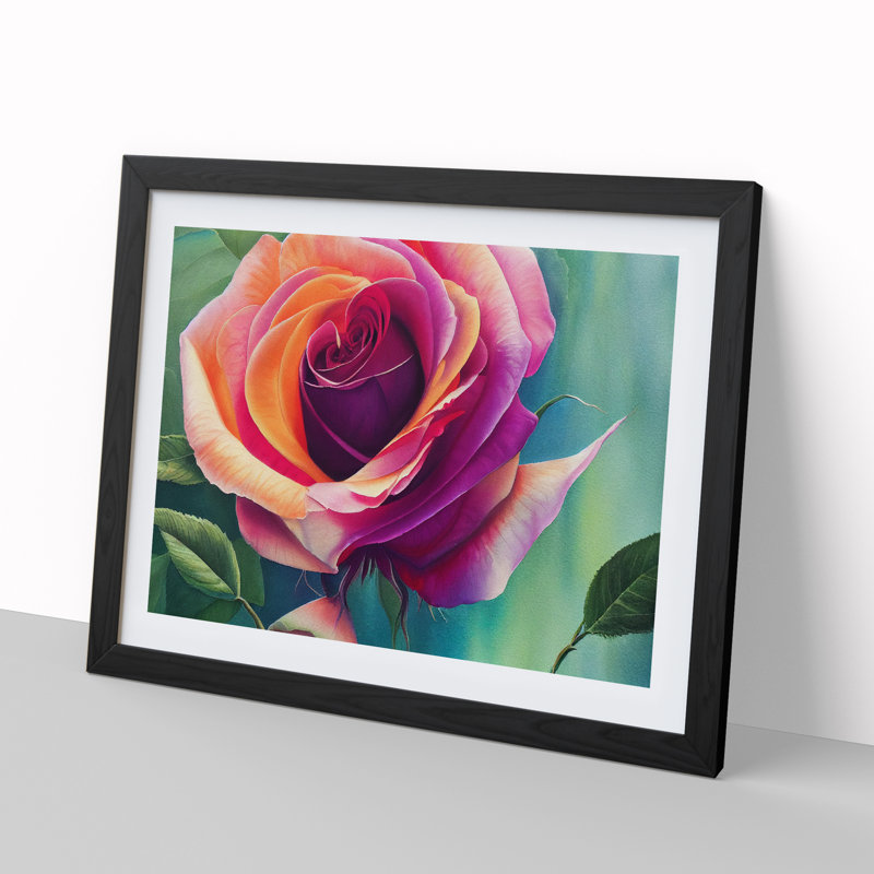 XH1022-8876X Terrific Rose Flower - Single Picture Frame Print, 25cm H x 34cm W x 2cm D, Black