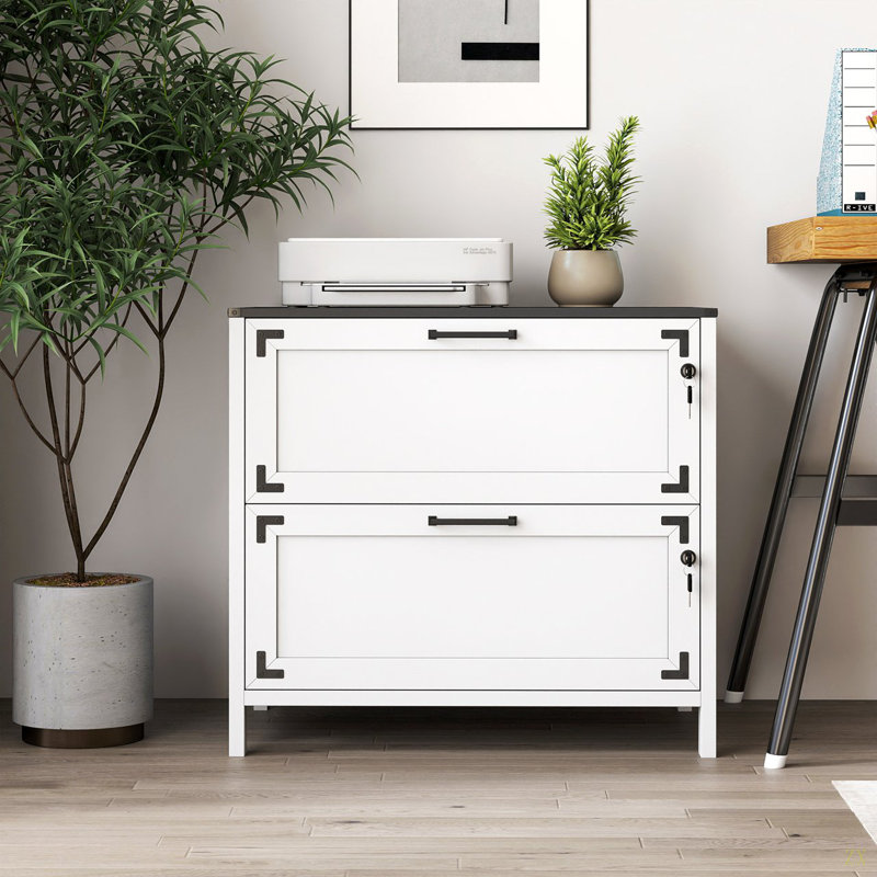Classeur 2 tiroirs, classeur avec serrure pour bureau personnel, Blanc