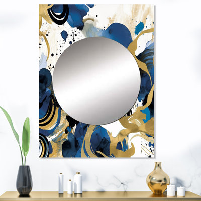 Thorwar, motif abstrait avec textures bleues et dorées - grand miroir minimaliste, décor mural moderne unique, art imprimé en métal