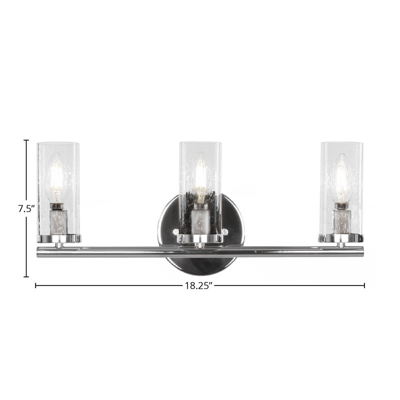 Trinity 3 Light Bath Bar Shown With 2.5” Clear Bubble Glass, Chrome