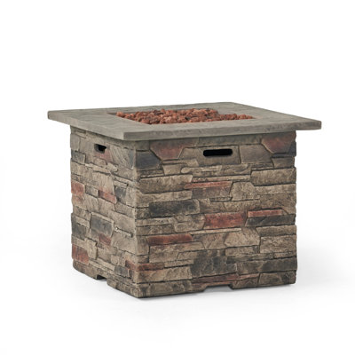 40,000 Fire Pit, 32'' Square, Grey Concrete Top, Lightweight Build