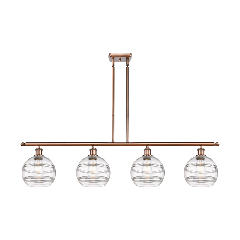 Luminaire suspendu pour îlot de cuisine 4 lumières Chartoff, Cuivre antique, Transparent