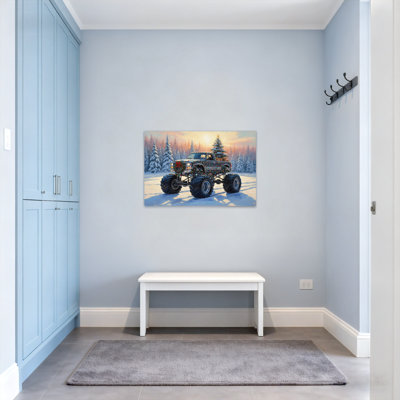 Christmas Christmas Truck Snowy Forest Sunset Decor