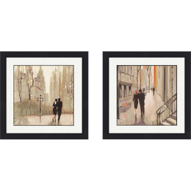 « an evening out neutral », ensemble de 2 reproductions d’art encadrées, H 16,5 po x l 33 po x P 1 po, Blanc mat
