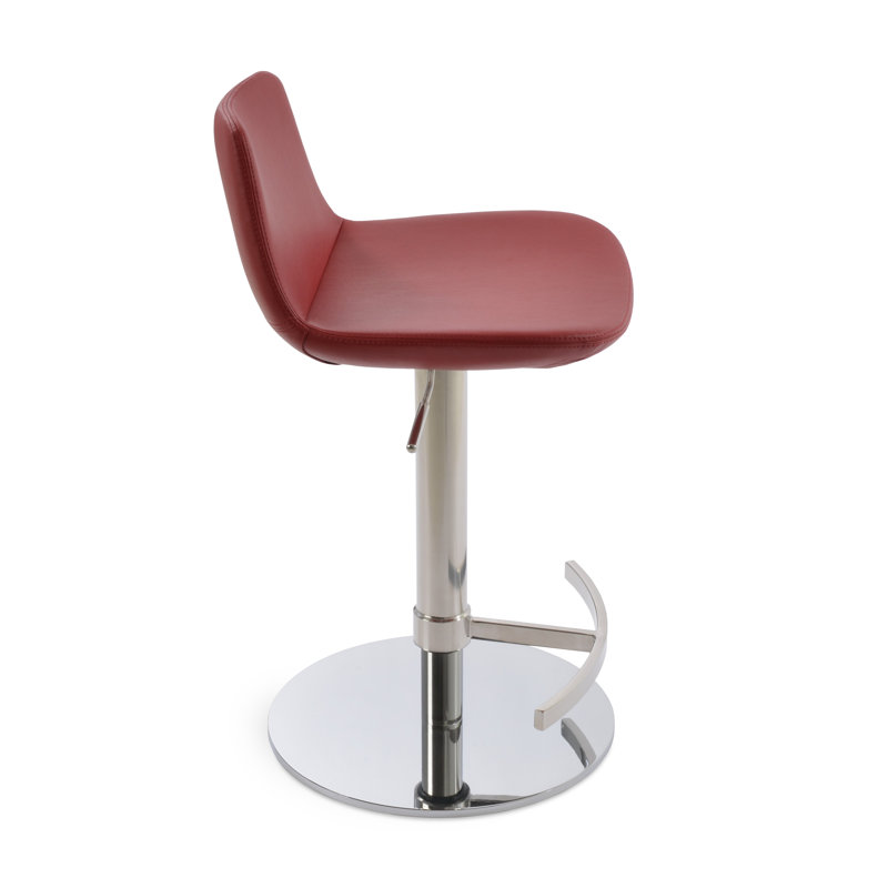Pera Swivel Adjustable Height Bar Stool, Leatherette Red, Chrome