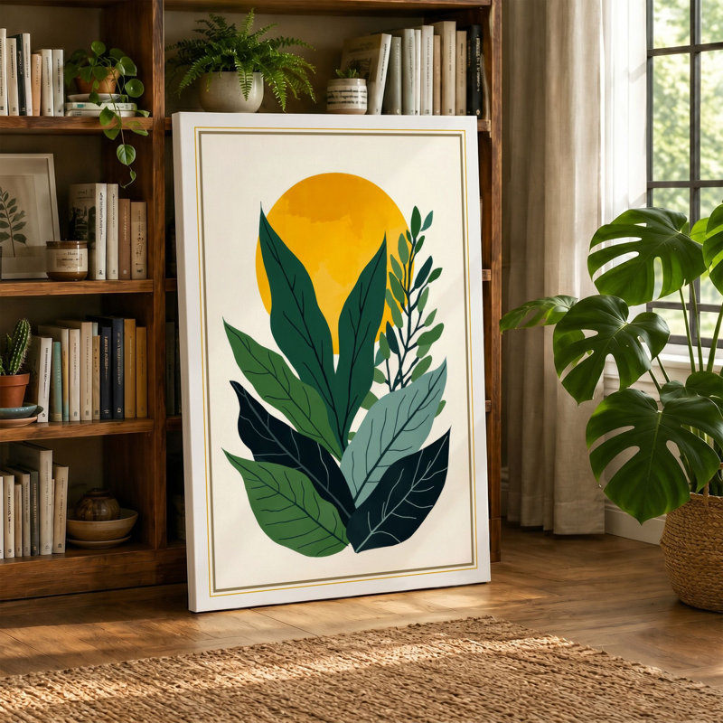 Golden Bloom Botanical - Wrapped Canvas, 18x12 - 45.7 x 30.5 cm, Teal Border