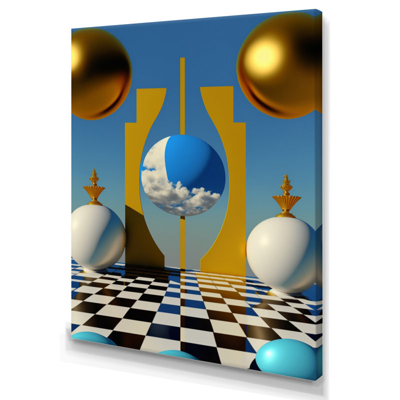 " Golden Spheres Infinity III ", 40" H x 30" W x 1.5" D, Wrapped Canvas