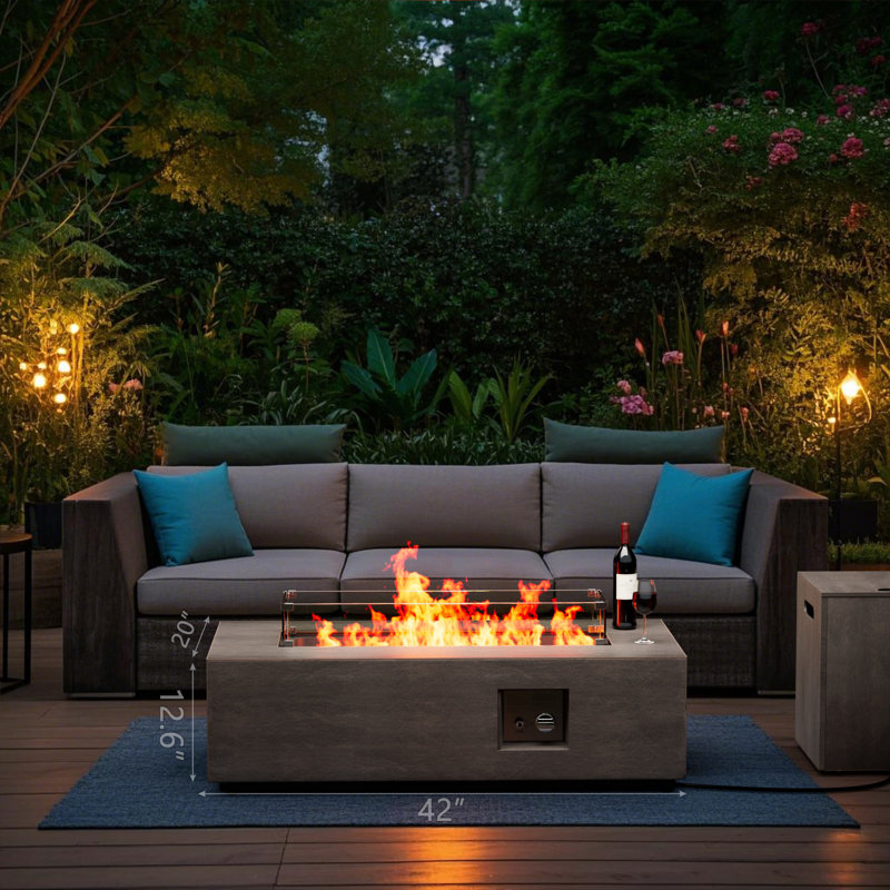 Table de foyer d'extérieur au gaz brun de 42 po pour jardin et terrasse avec brûleur 50 000 BTU, pare-vent, couvercle, couvercle imperméable et rangement pour réservoir