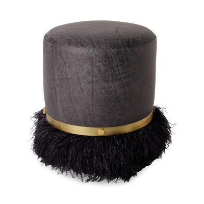 Leather Ostrich Fluff Pouf