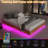 Cowen Floating Bed Frame with LED Lights, Fluted Mid Century Modern Floating Platform Bed No Box Spring Needed-1548720629