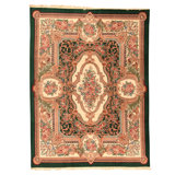 Hand Knotted Wool Area Rug in Green And Ivory