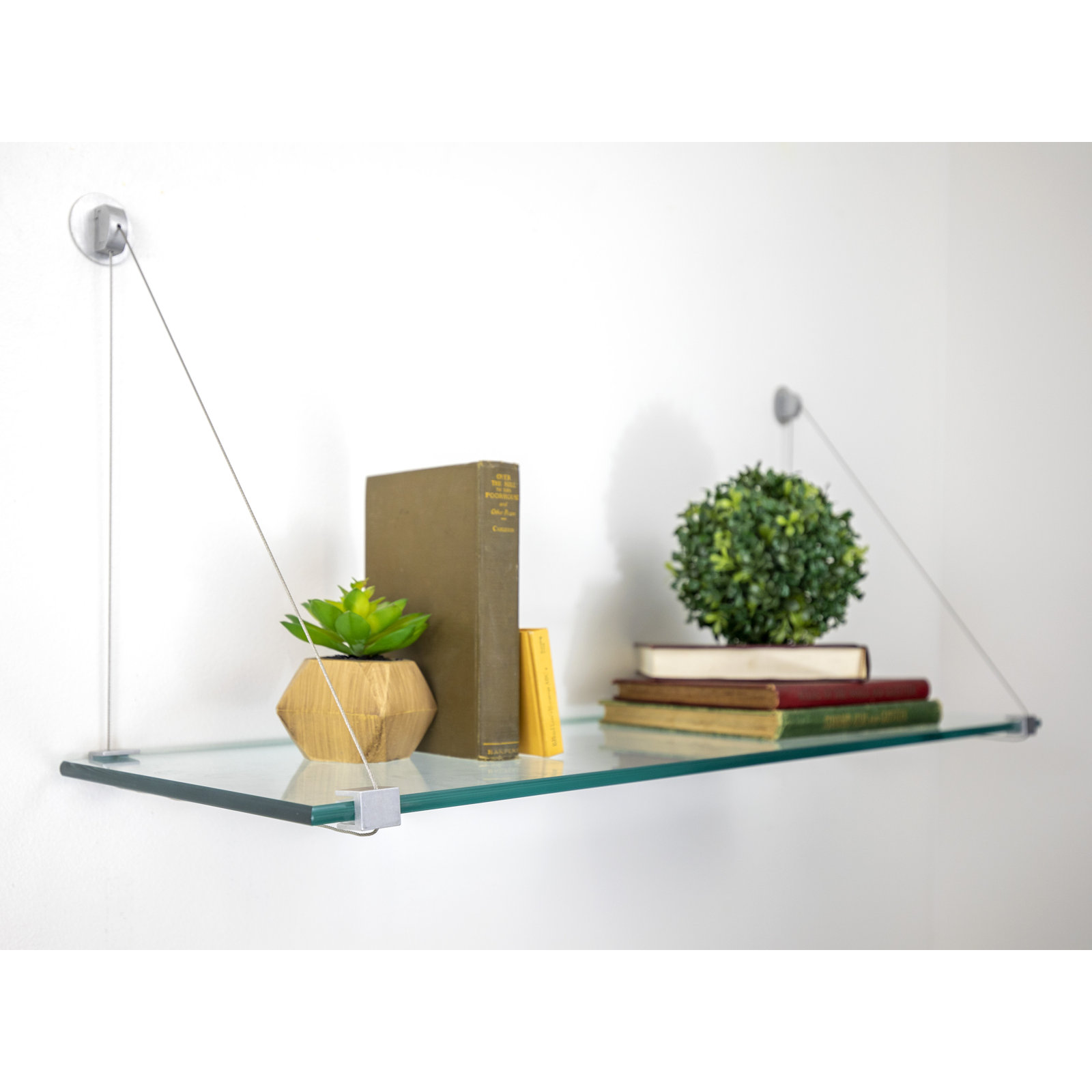 Earlham Tempered Glass Wall-Mounted Bracket Shelf, Chrome, 14" H x 42" W x 6.5" D