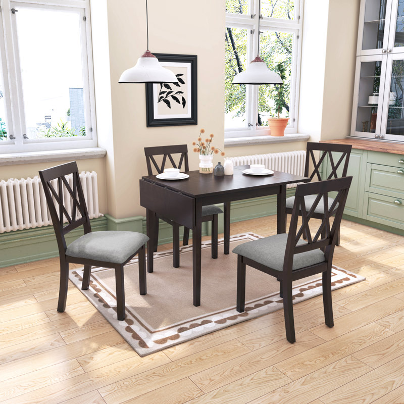 Ensemble de table de salle à manger pliable pour petit espace, ensemble de salle à manger extensible 5 pièces de style maison de campagne, ensemble de petite table de cuisine avec table à abattant et 4 chaises de salle à manger rembourrées
