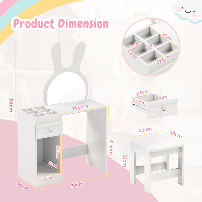 Kids Vanity Set with Mirror, White