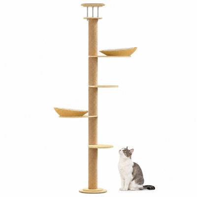 4-level Adjustable Solid Wood Floor-style Cat Scratching Tree - Sisal Rope Wrapped Scratcher For Adult Large Cats