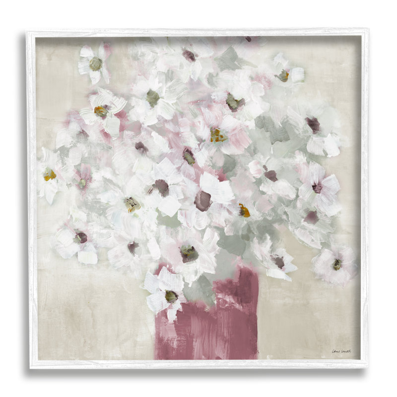 " Abstract White Daisy Bouquet Contemporary Flowers Red Vase " by Lanie Loreth, Coastal White Framed Giclee