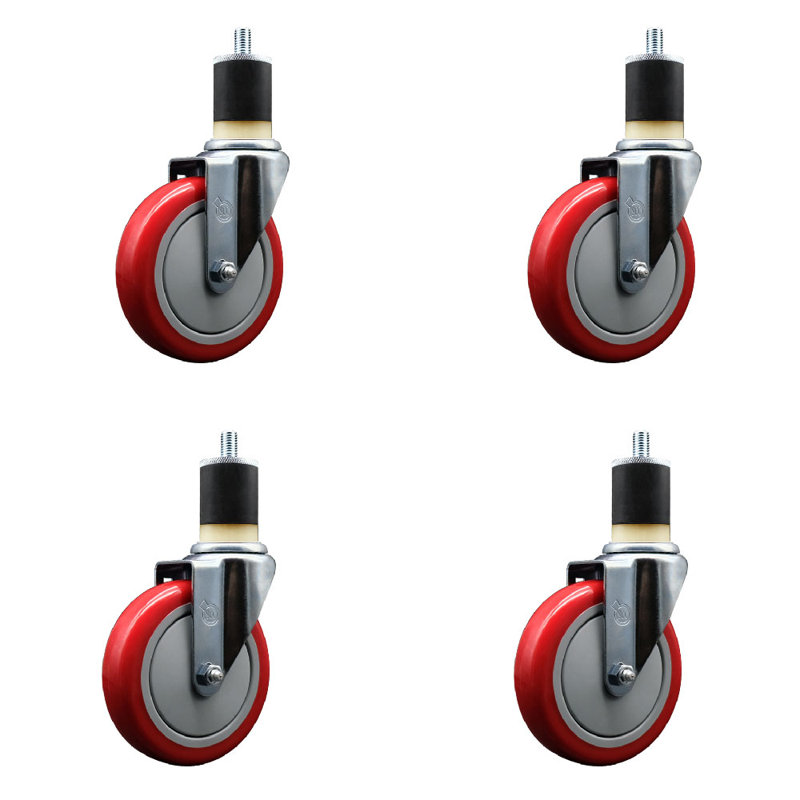 Ensemble de roulettes extensibles en poly pivot de 1-7 / 8 pouces SCC, Rouge