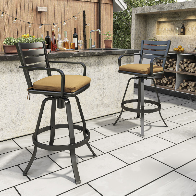 Tabourets de bar pivotants en aluminium avec coussin Sunbrella, Teck