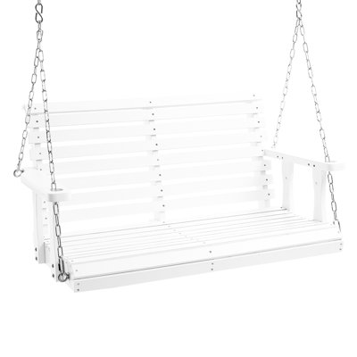 Banc de balançoire en bois de 4 pi pour l'extérieur, capacité de 880 lb, chaise robuste avec suspension, blanc, structure résistante aux intempéries et au jardin, charge ergonomique, installation facile