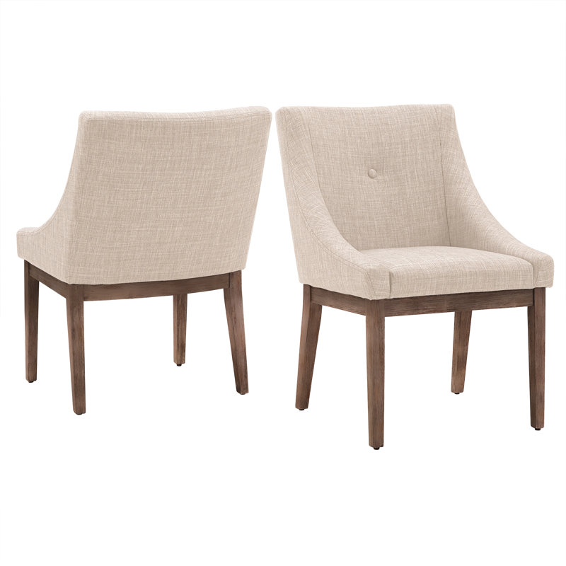 Irving Place 19.75'' H Tufted Upholstered Side Chair, Beige Linen, Brown