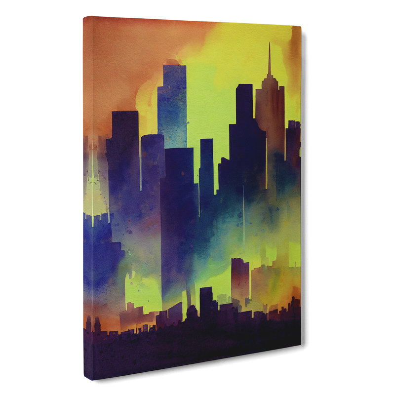 Colourful City Skyline No.4 - Painting, Wrapped Canvas, 50cm H x 35cm W x 3cm D, No Matte
