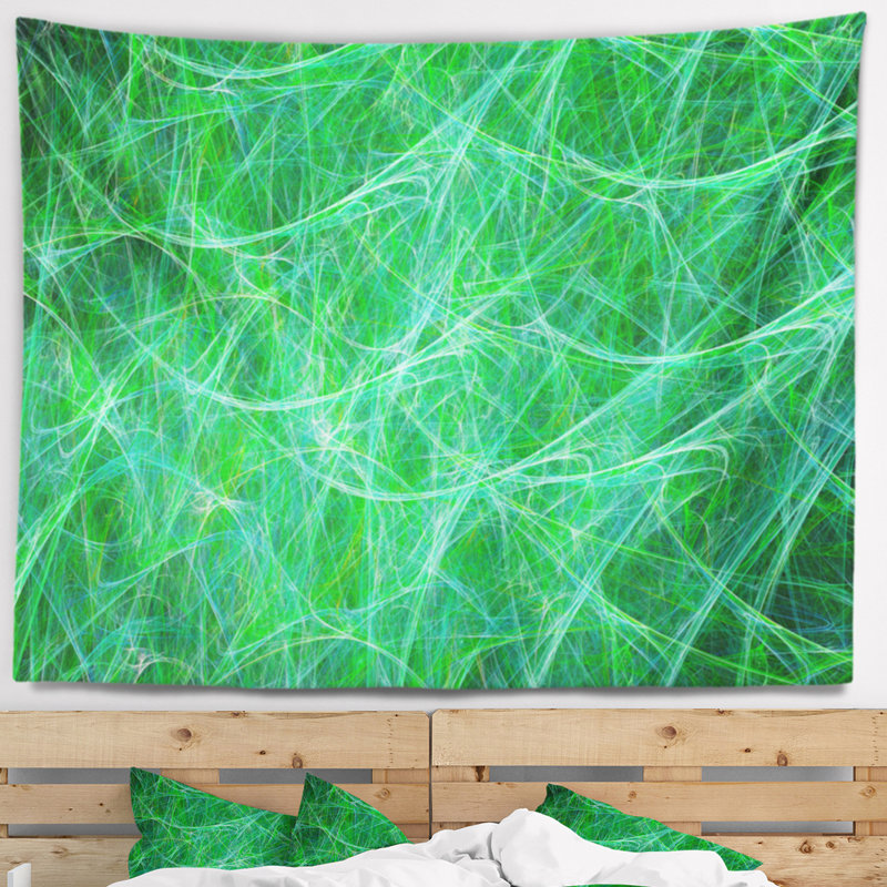 Tapisserie abstraite mystique vert veines fractales, H 50 po x l 60 po