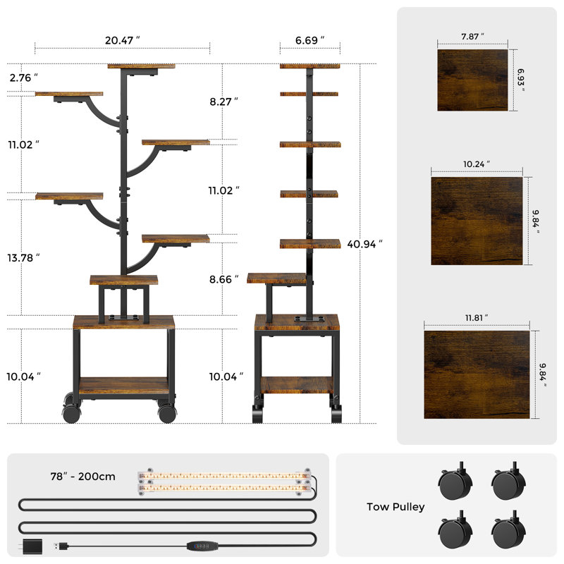 Support pour plante d'intérieur à roulettes H 41 po