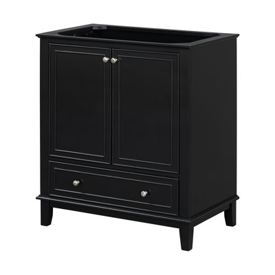 '' black bathroom vanity | base only, multi-functional cabinet with doors & drawer, solid frame & mdf board (114 characters)