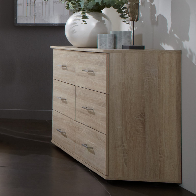 Ioannes Solid Wood 130cm W 6 - Drawer Chest of Drawers, Rough-cut oak